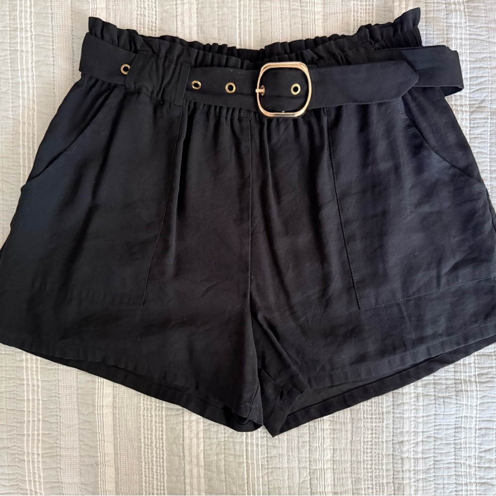 Kittenish Black High Waist Shorts with Belt